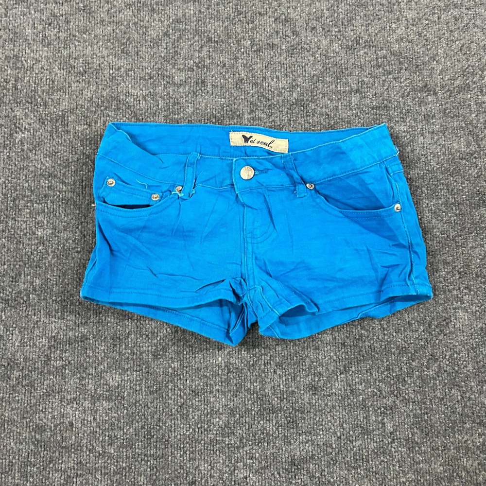 Wet Seal Shorts Womens Size 3 Bright Blue Low Rise Denim Mini Stretch Casual